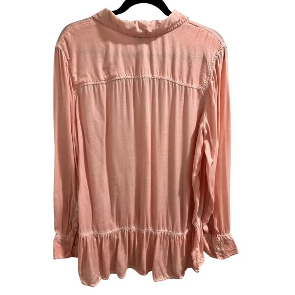 ๐ 2/$20 ๐ Pink Boho Long Sleeve Collared Blouse with Flouncy Bottom sz L - Picture 7 of 8
